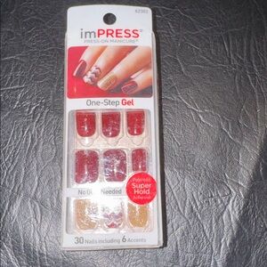 imPRESS Deep Red and Glitter Press-On Nails, NEW